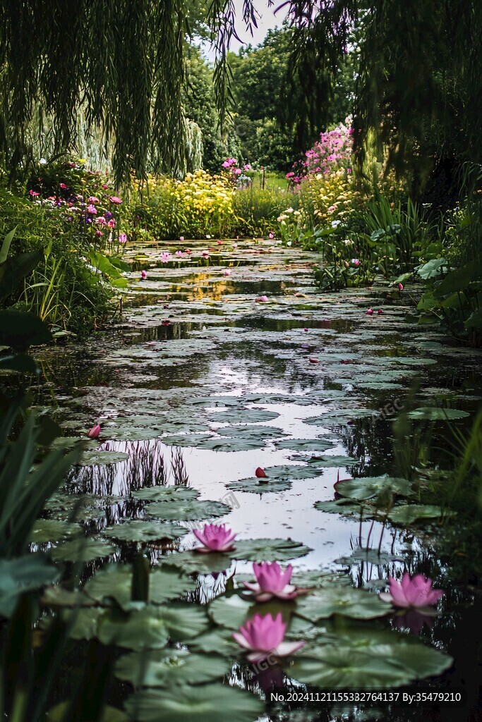 庭院花園池塘荷塘月色