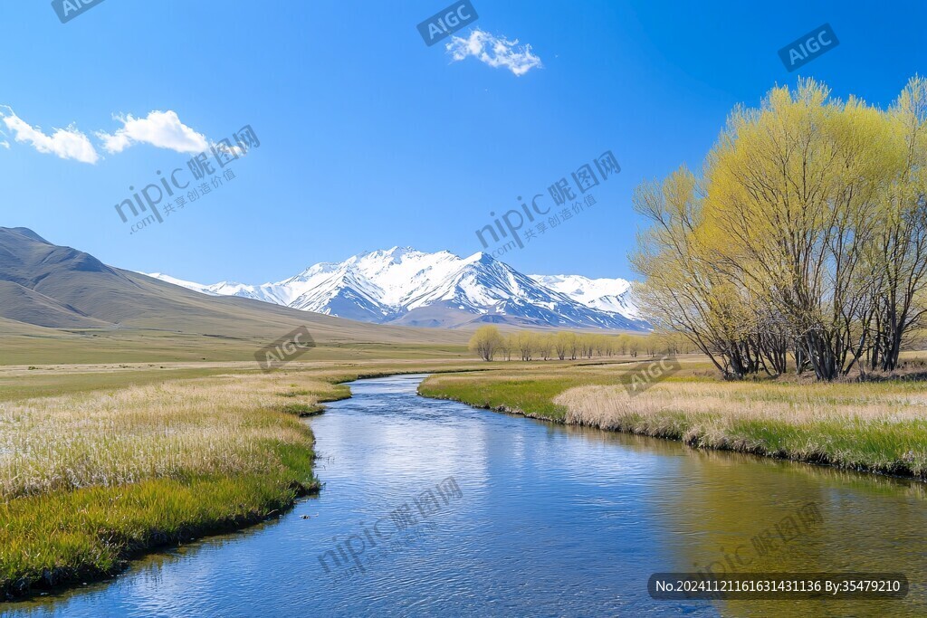 雪山河流濕地草壁紙
