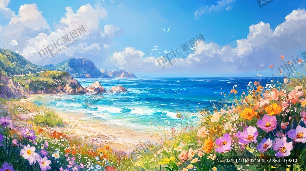 唯美海岸風景插畫