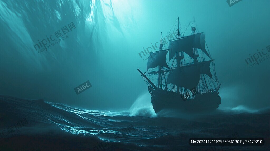 深海藍背景船