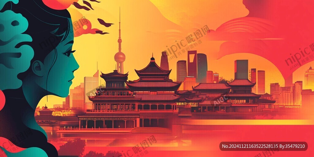 華北地區(qū)城市建筑插畫