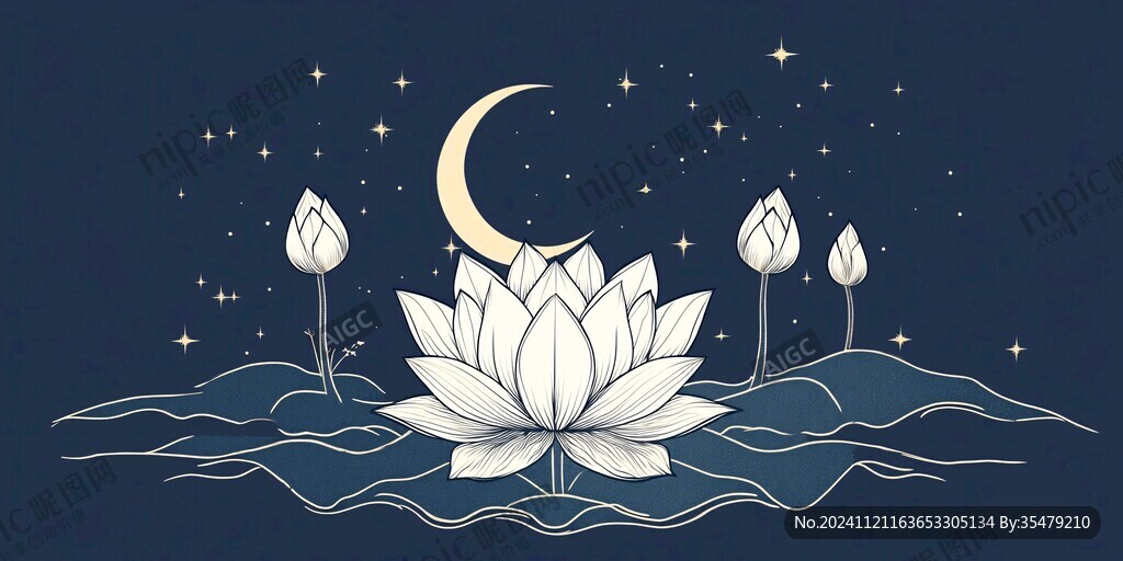 月色中的水浮蓮