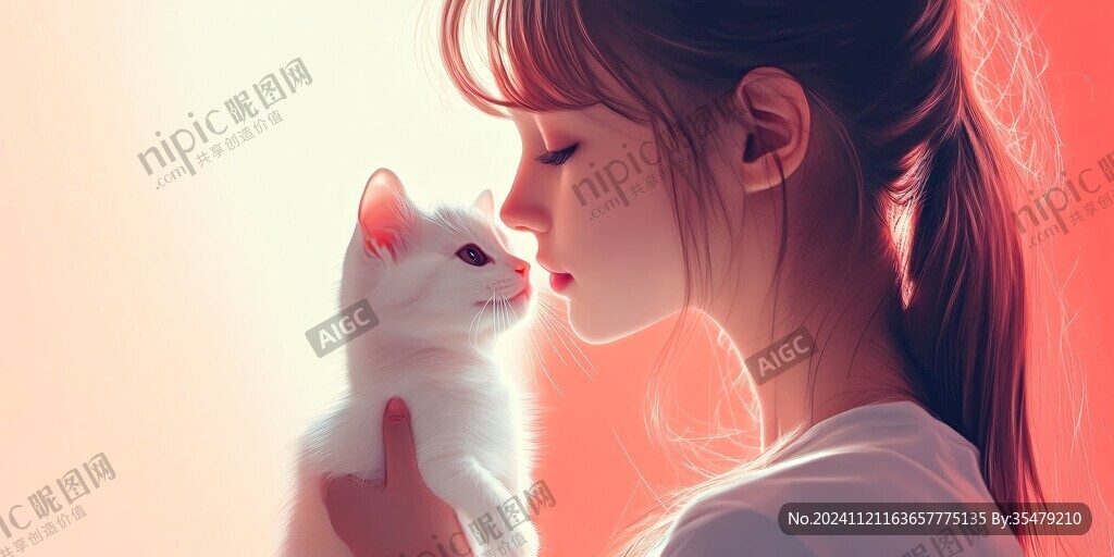 擼貓少女插畫(huà)
