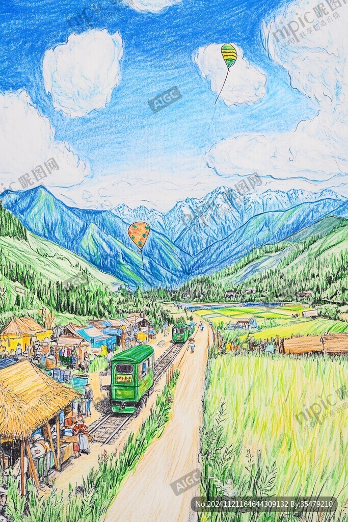 禾木風景插畫
