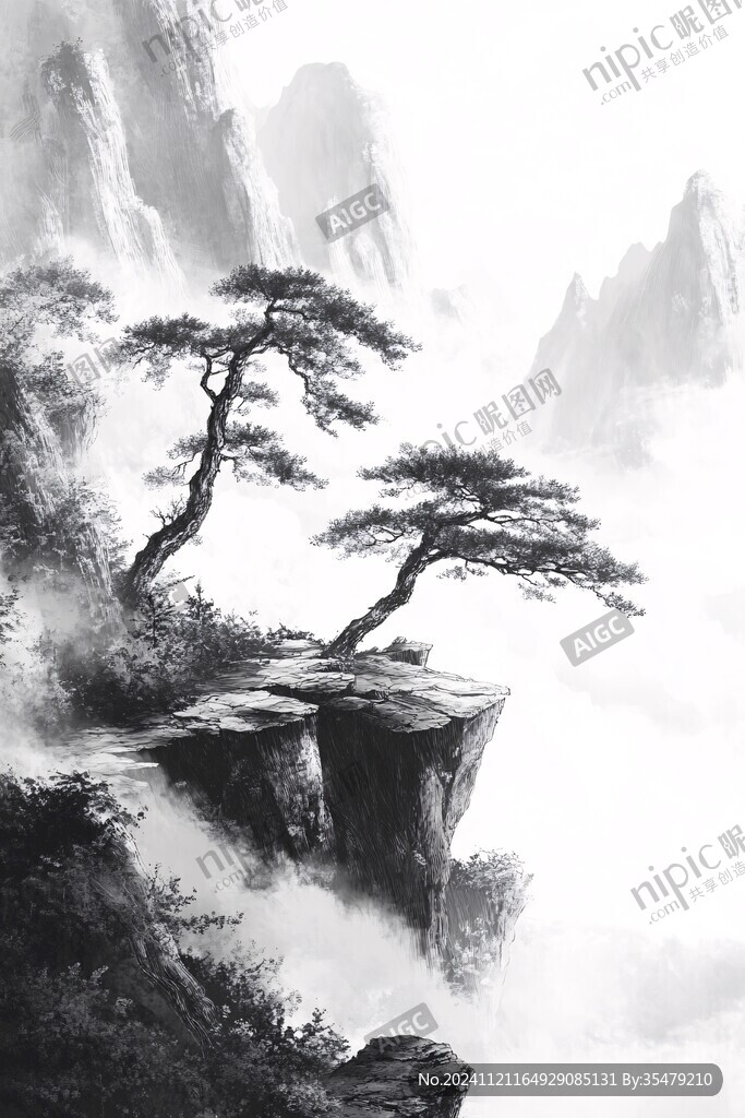 迎客松水墨山川