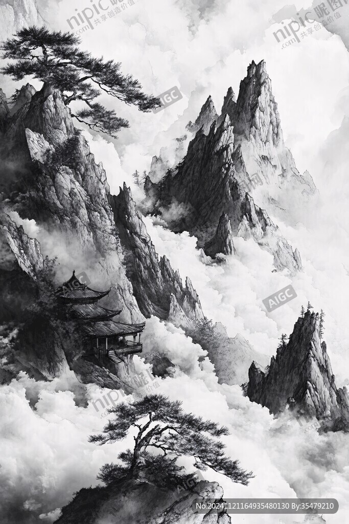 山水畫黑白云海