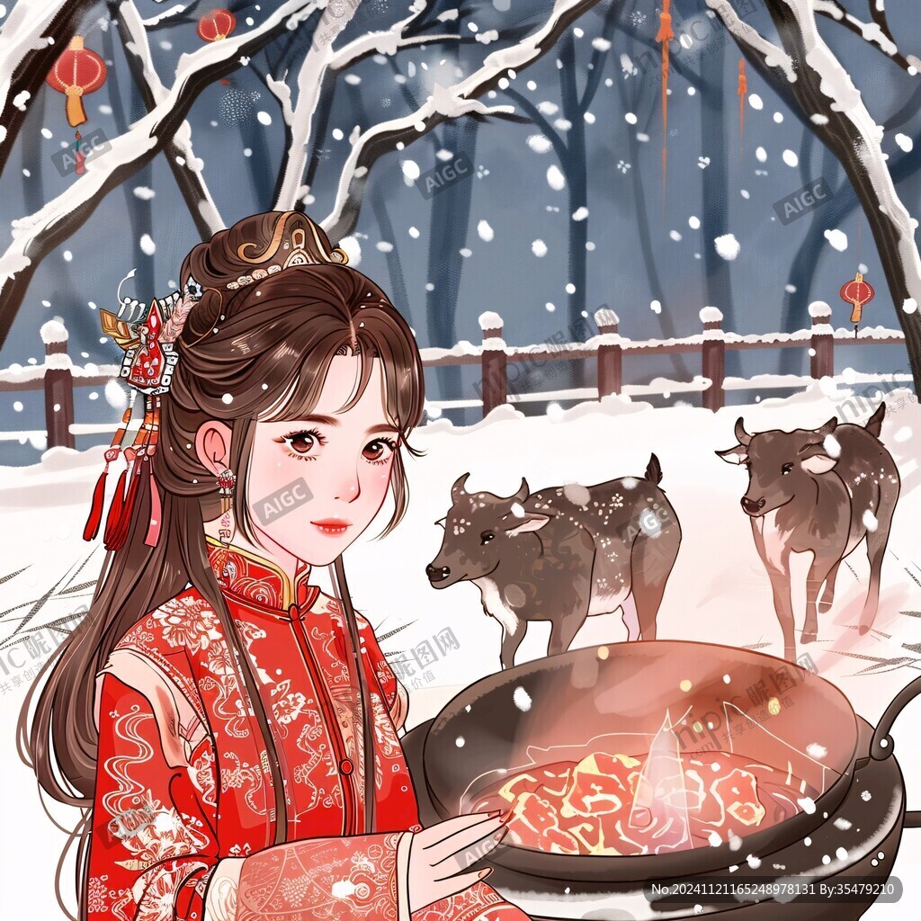 國(guó)風(fēng)漫畫新年女孩