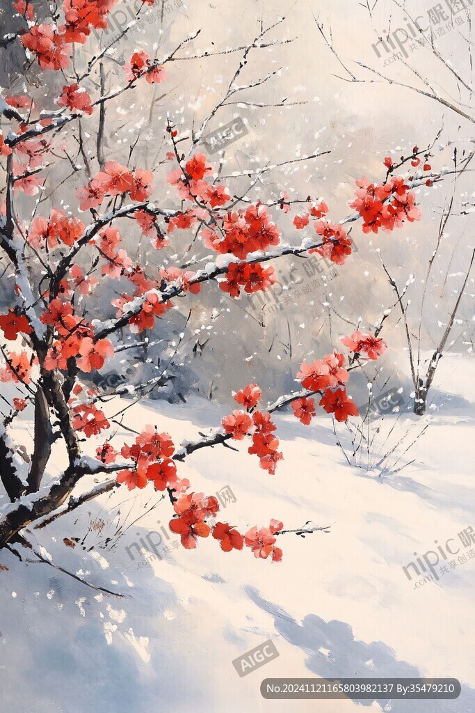 冰雪紅梅插畫