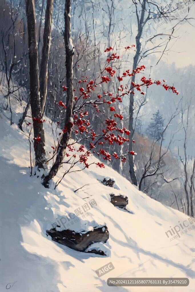 紅果實雪景