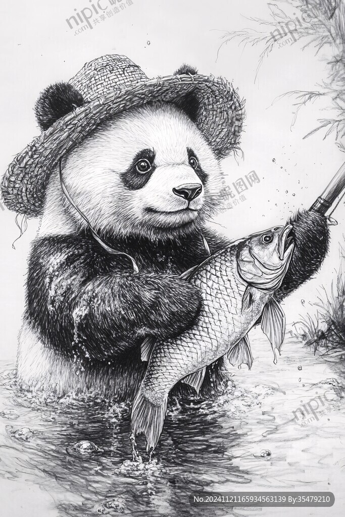 手繪插畫熊貓