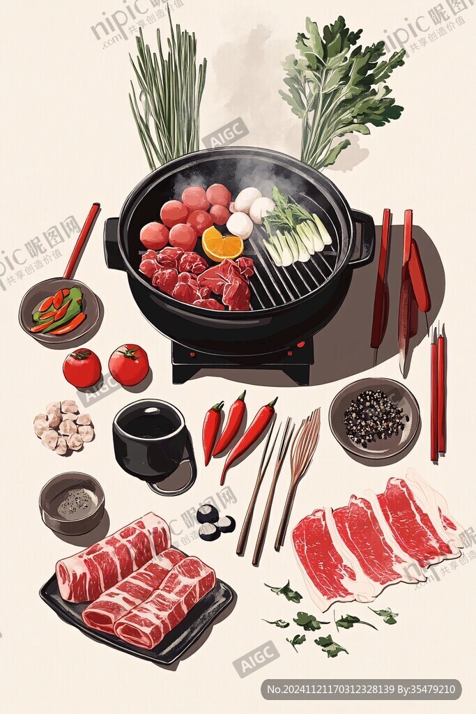 手繪火鍋材料插畫