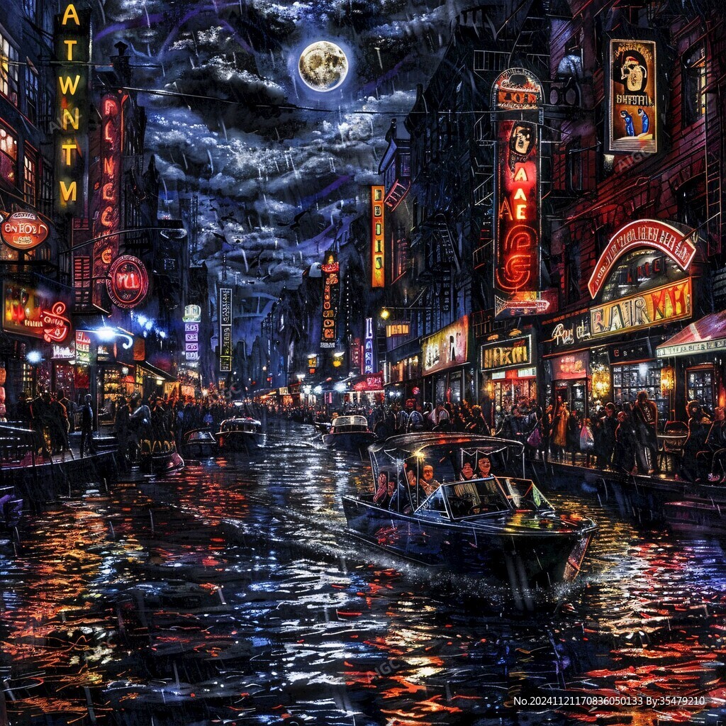 繁華街景油畫