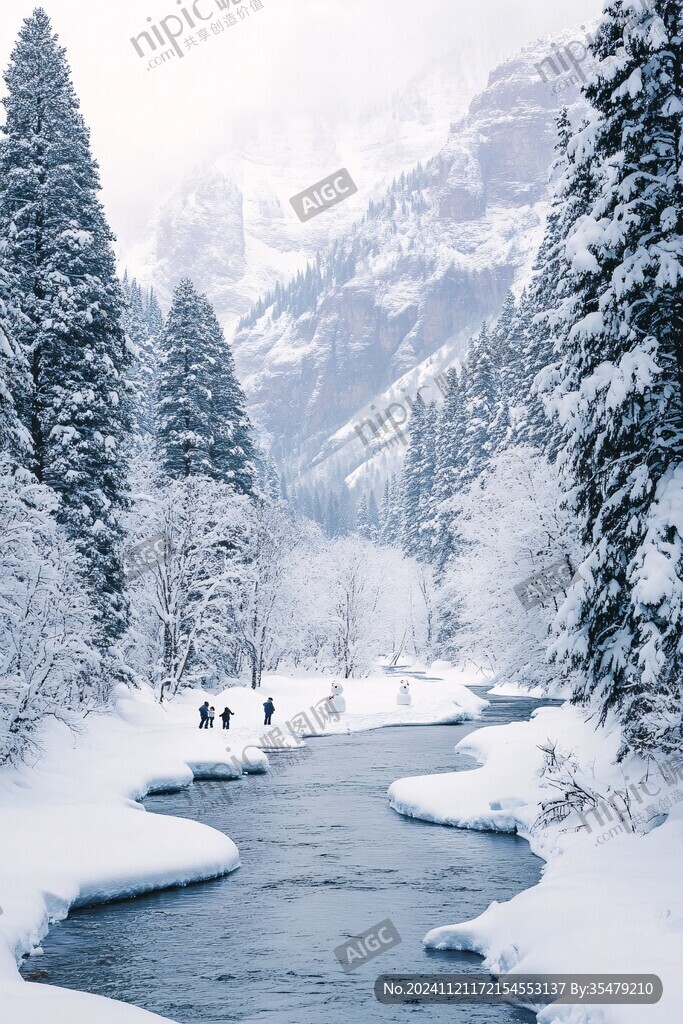 山谷溪流雪