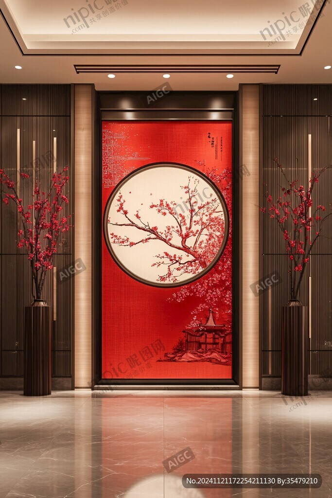 酒店客廳走廊梅花花鳥