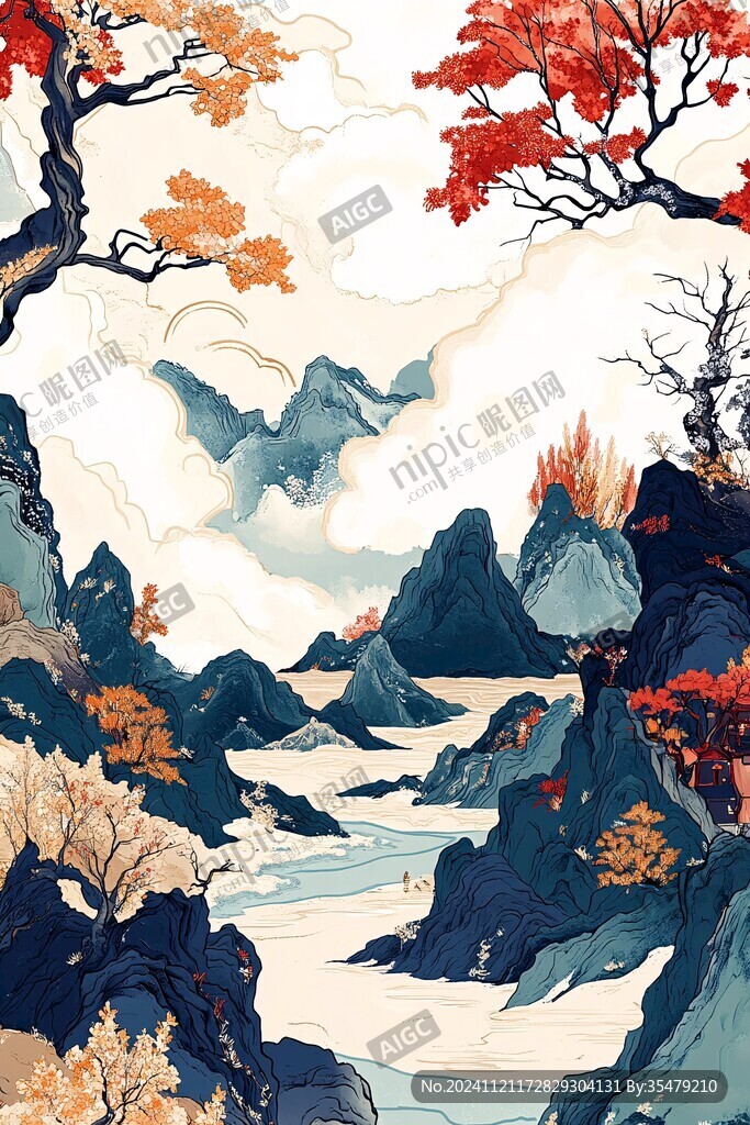 山水包裝插畫