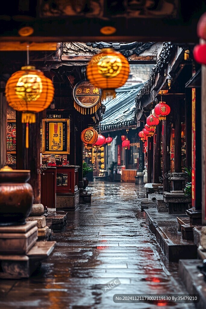 雨中古街