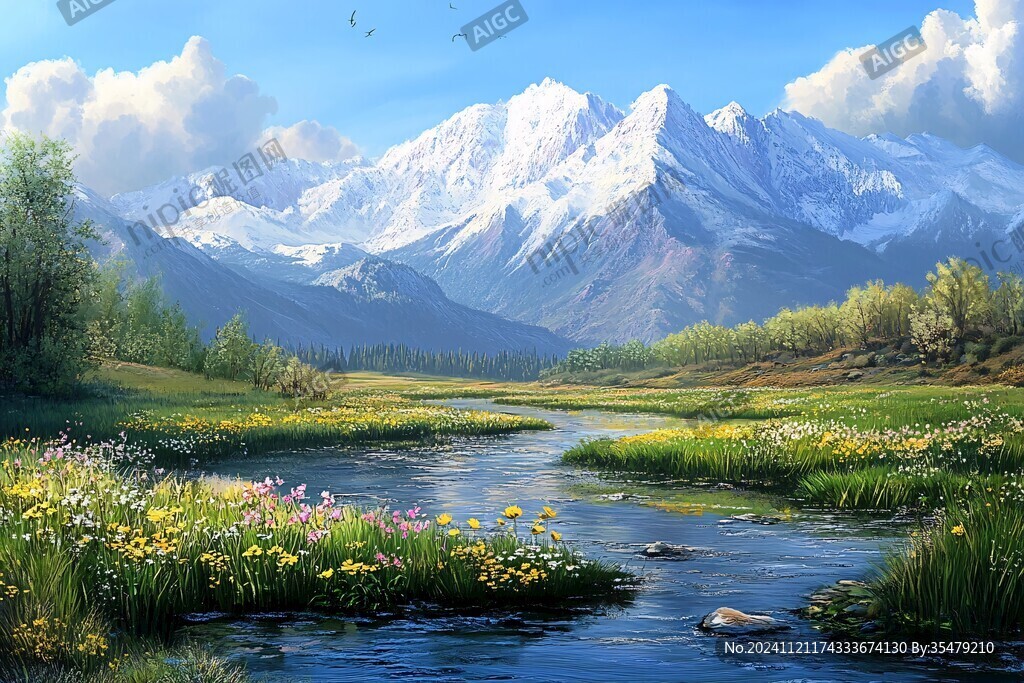 雪山河流濕地草壁紙