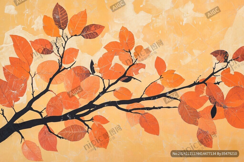 烏桕樹紅葉插畫