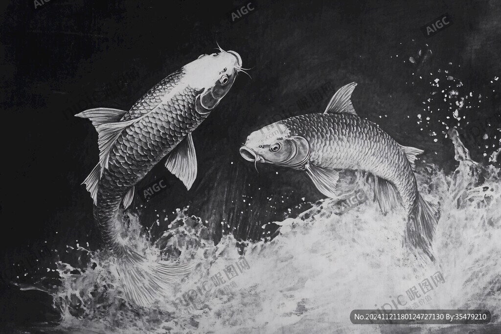 黑白手繪鯉魚(yú)