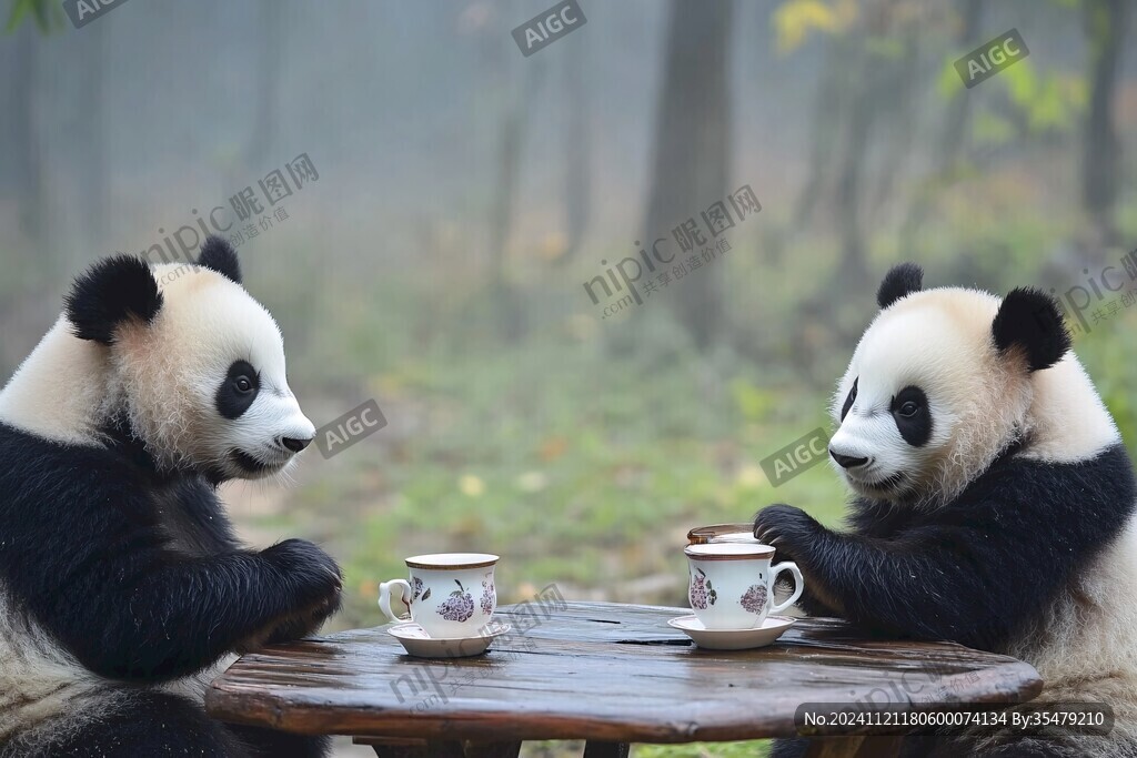 熊貓品茶熊貓喝茶