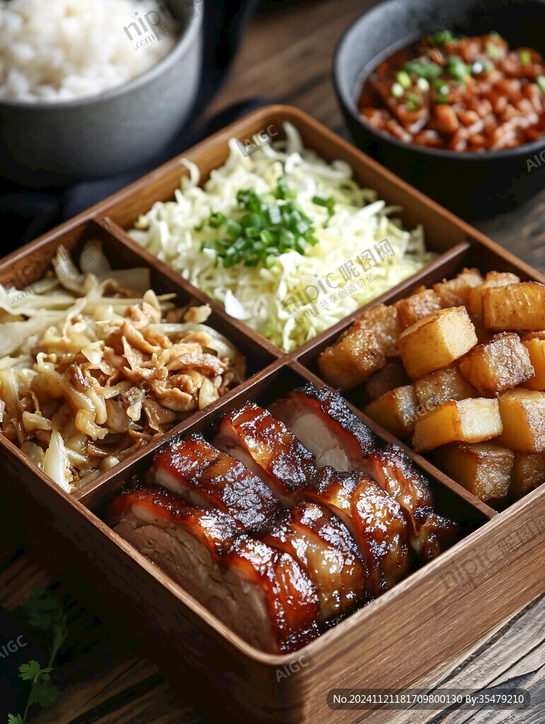 飯盒雙拼飯鹵味拼盤