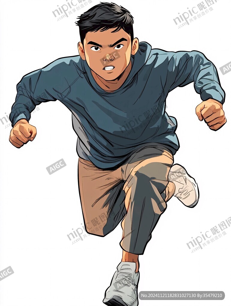 手繪奔跑的少年
