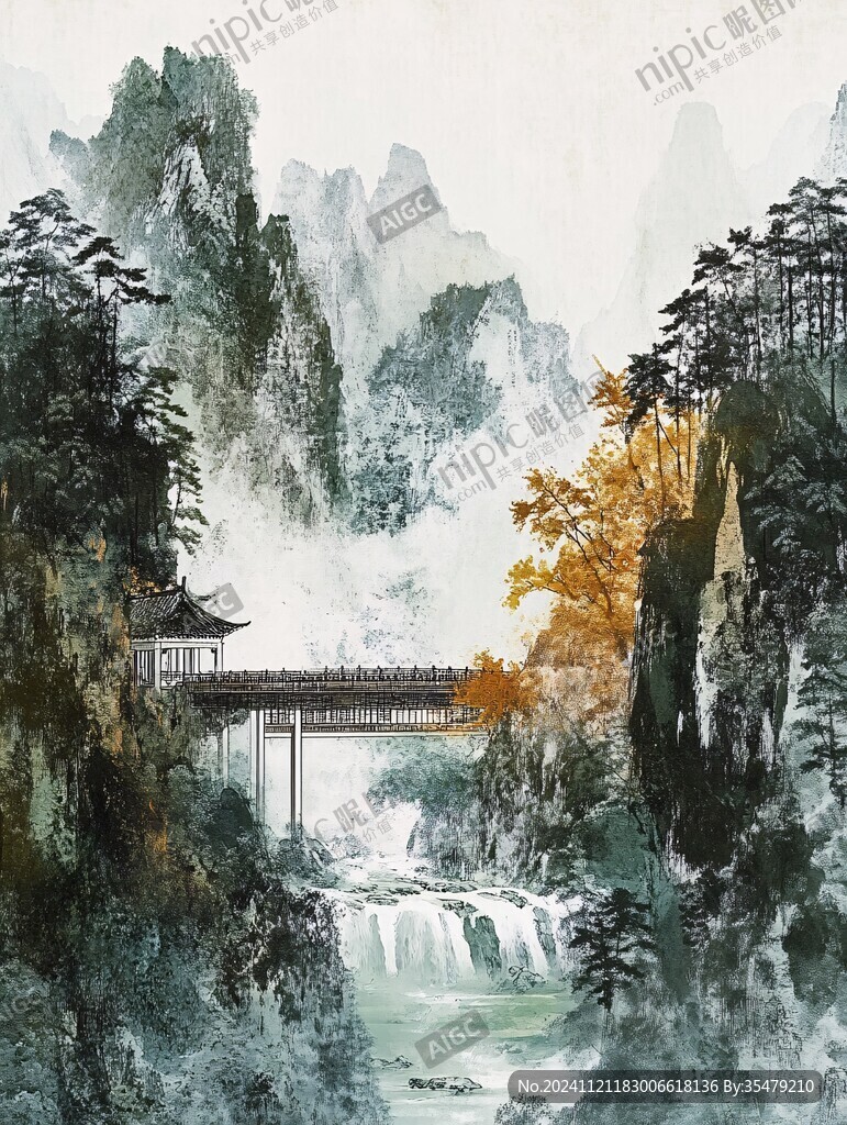 山水風(fēng)光禪意水彩畫(huà)