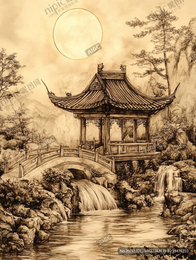 古亭山水裝飾畫