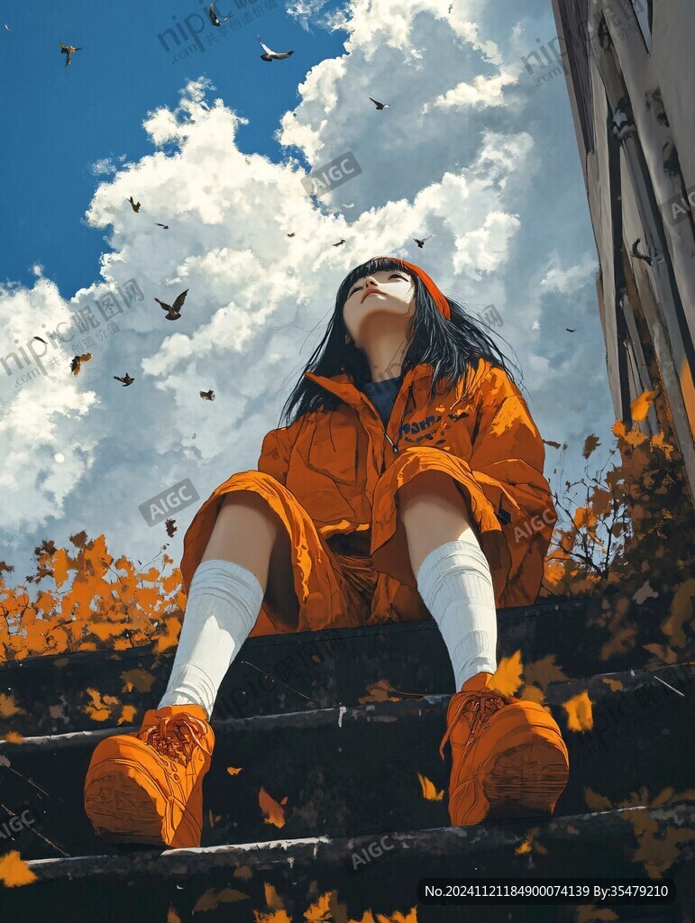 坐在臺(tái)階上的女孩