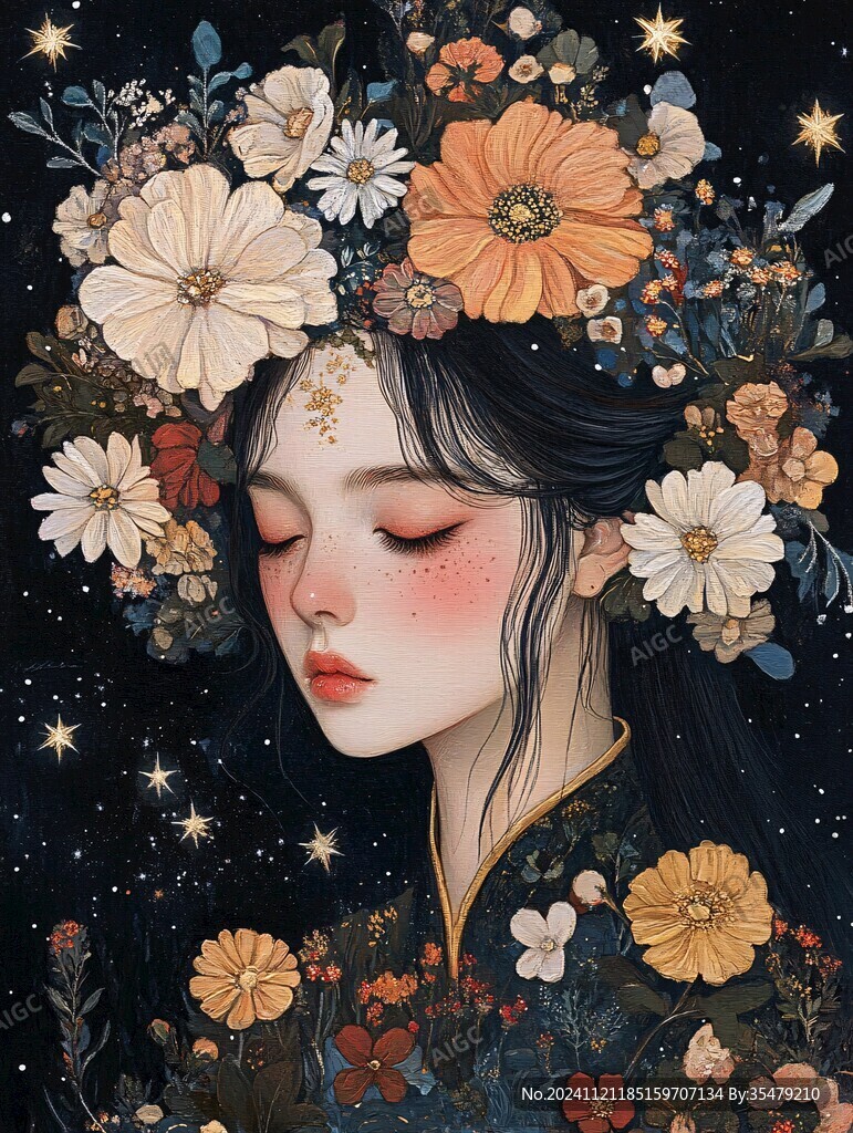 少女與花插畫
