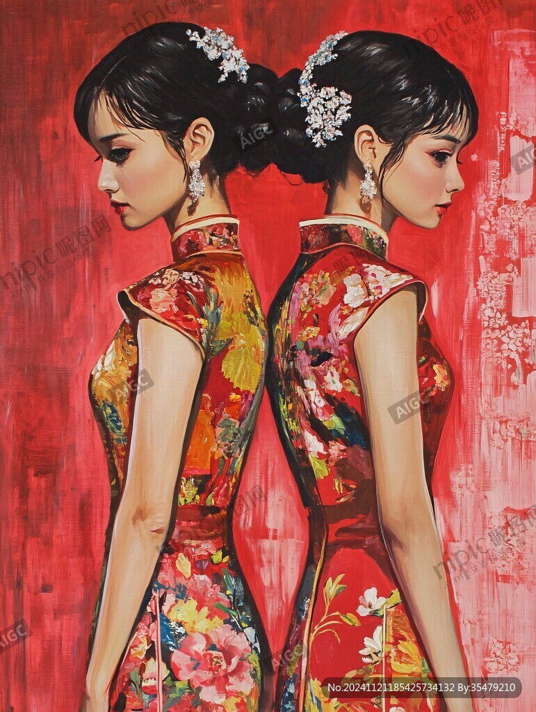 油畫旗袍女