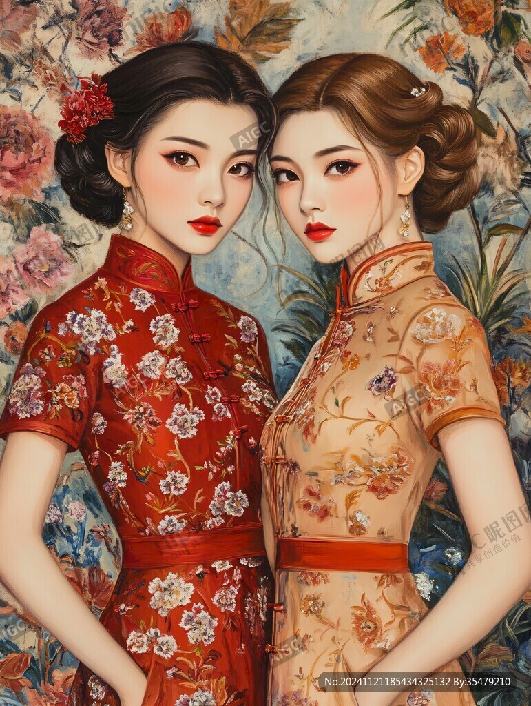 東方海派民族旗袍美女