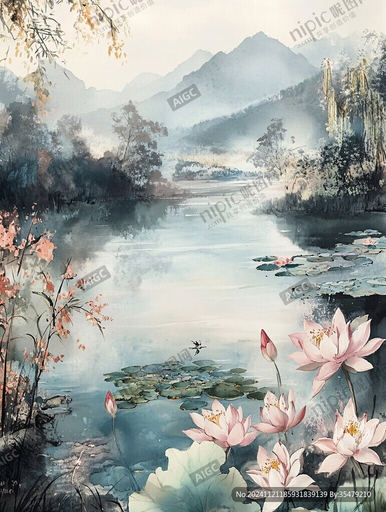 山水畫風景畫湖泊湖畔
