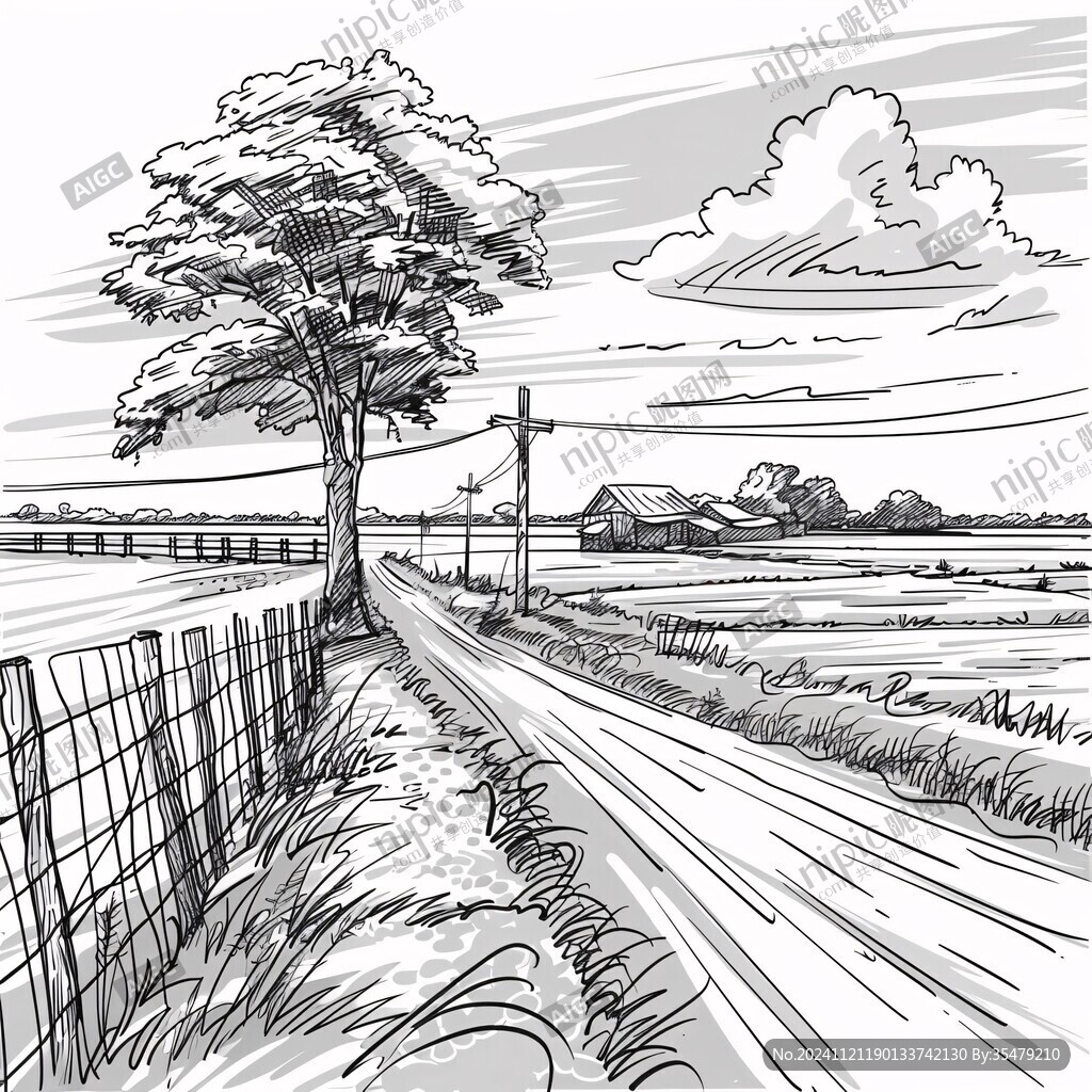 線描鄉(xiāng)村場景