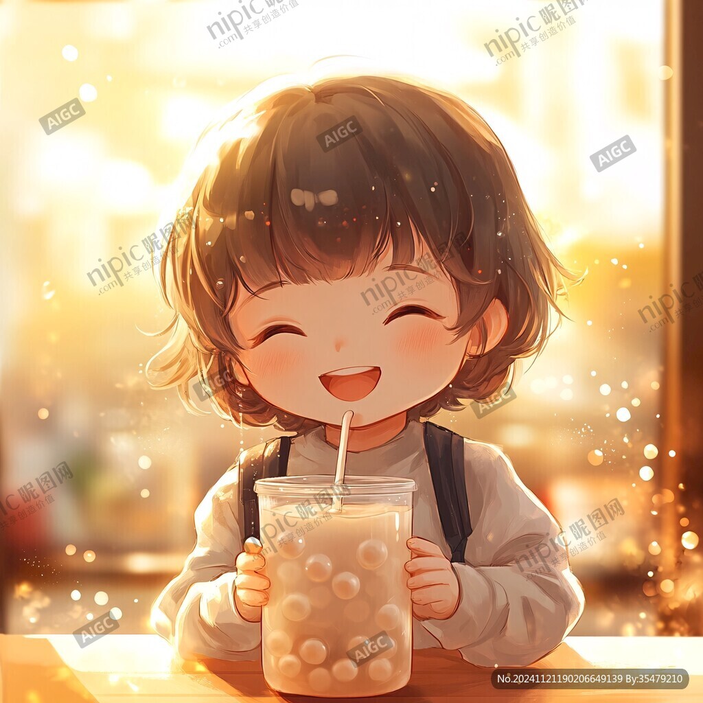 二次元女孩喝奶茶