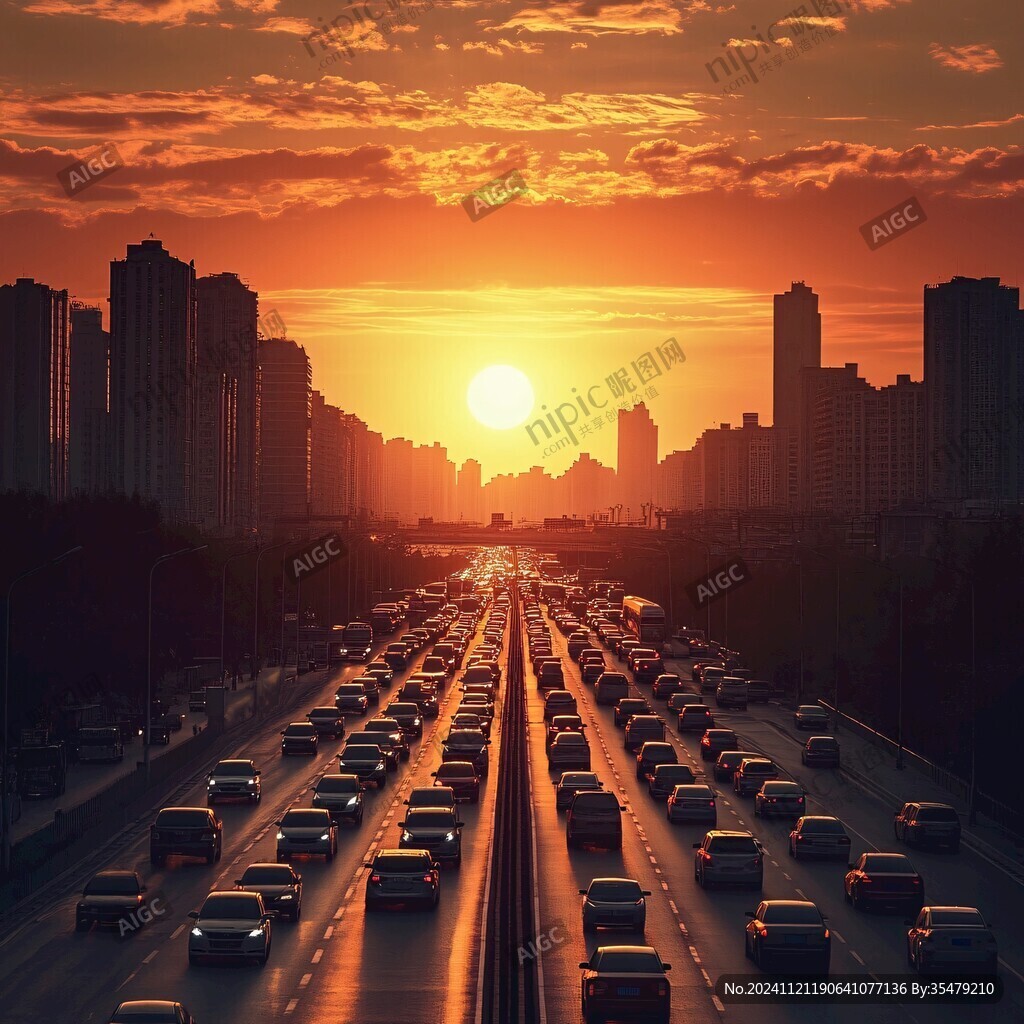 夕陽陽光車流