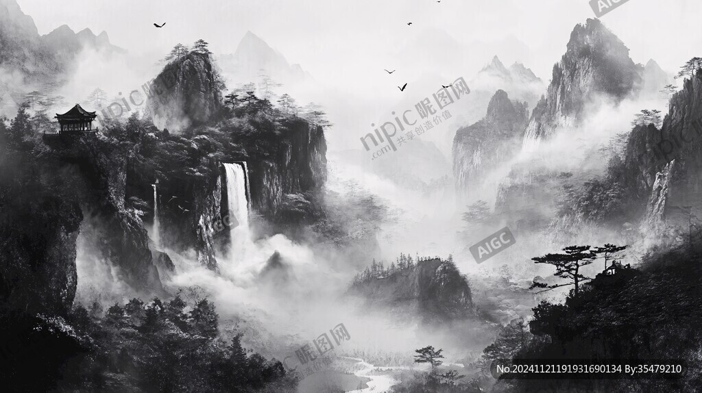 墨韻禪意山峰云霧風(fēng)景