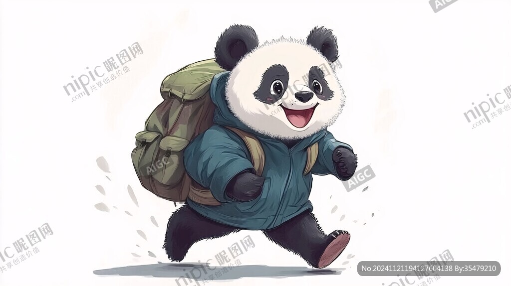 背著書包奔跑的小熊貓