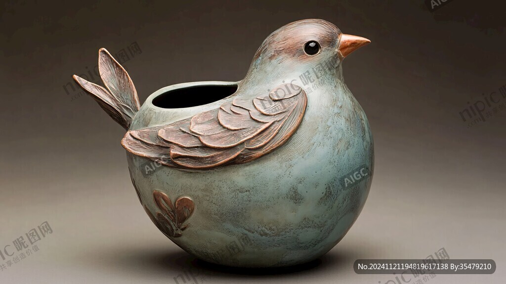 青釉褐綠彩瓷鳥