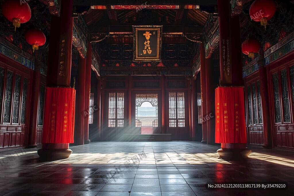 皇宮燈籠紅柱建筑風光