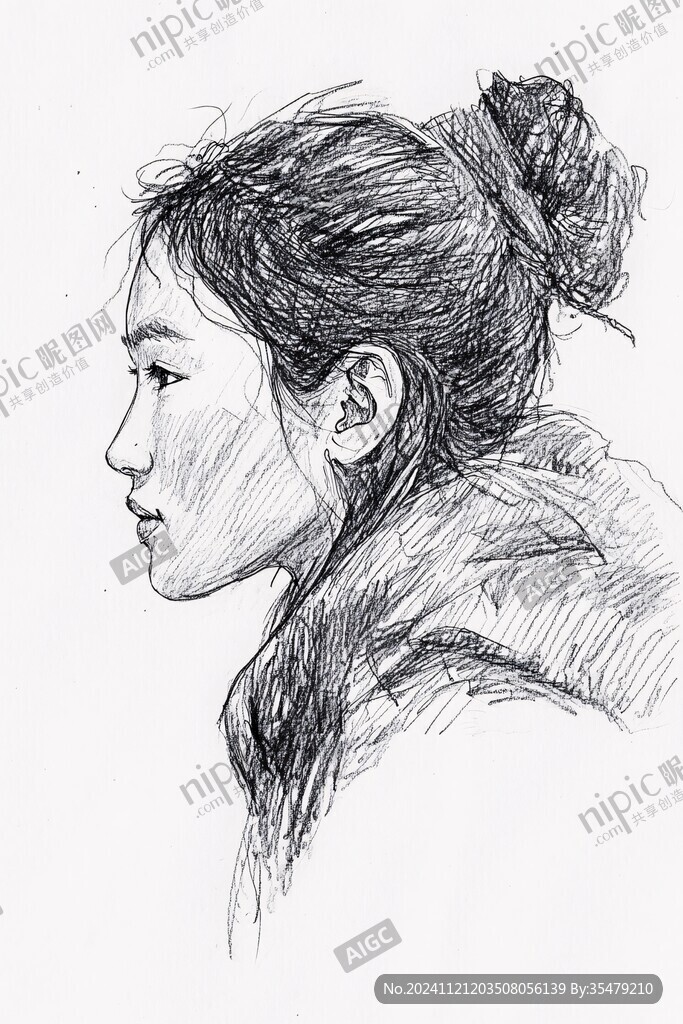 手繪女性側(cè)臉