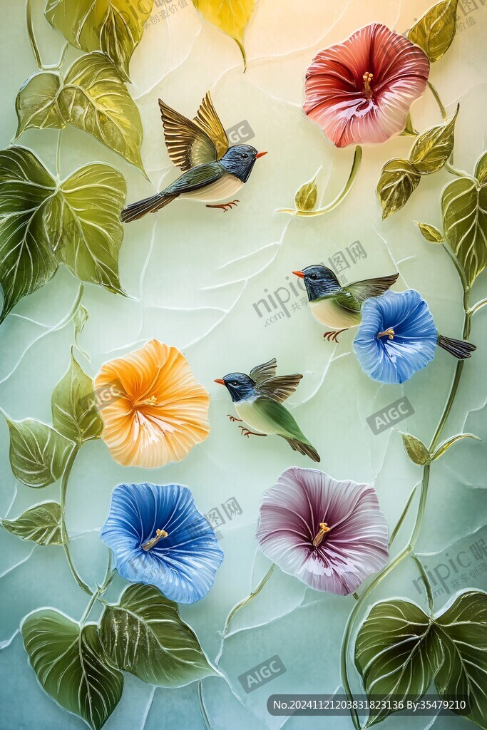 3d立體浮雕花卉花鳥(niǎo)