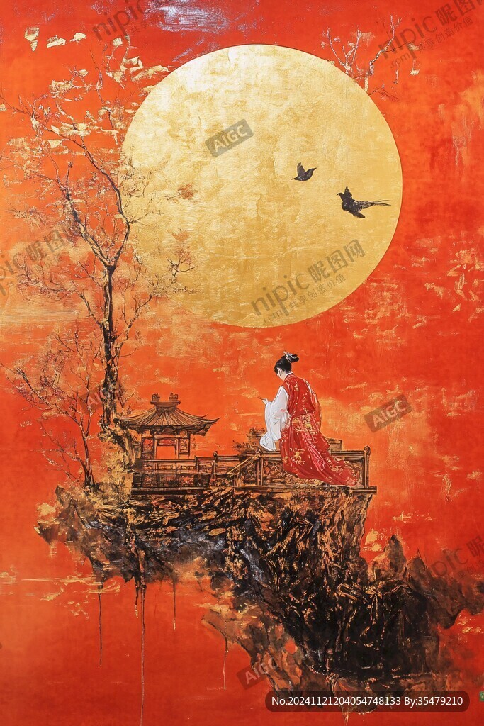 秋月吟詩圖