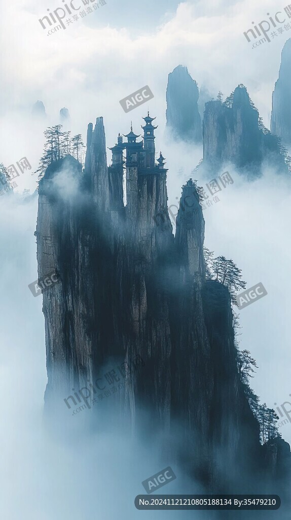 禪意山峰云霧