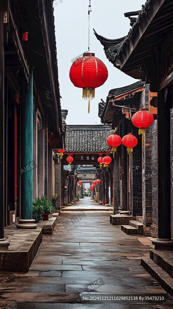 古鎮(zhèn)古建筑紅燈籠