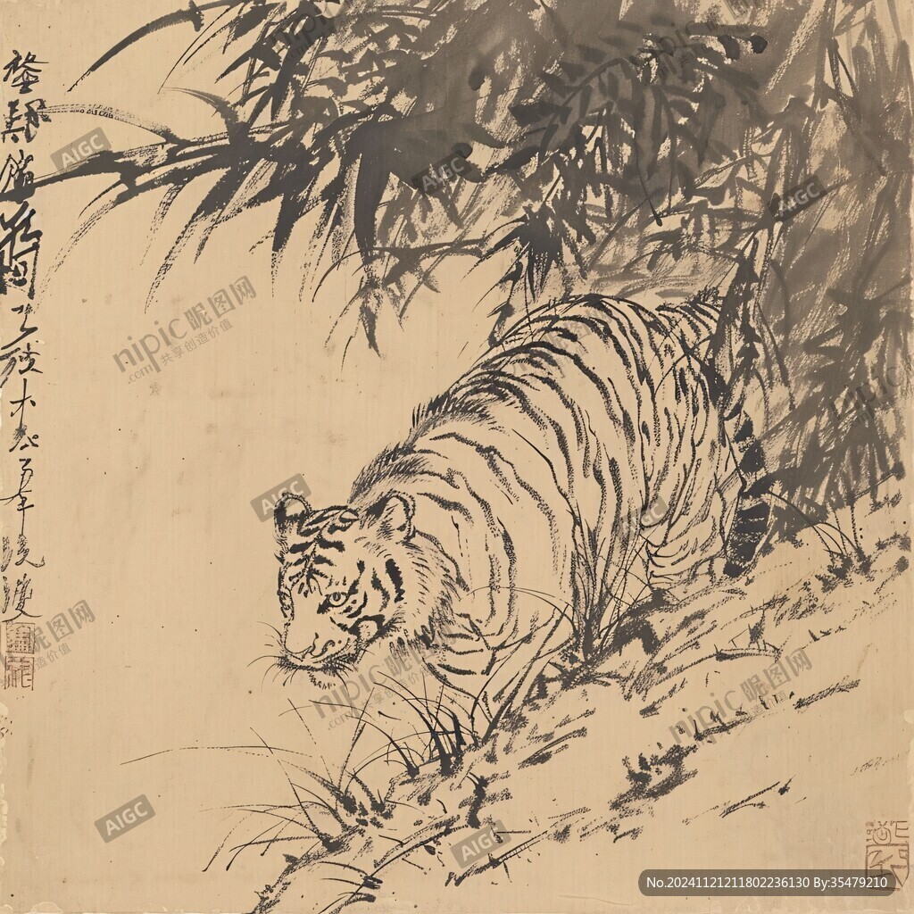竹林虎嘯圖