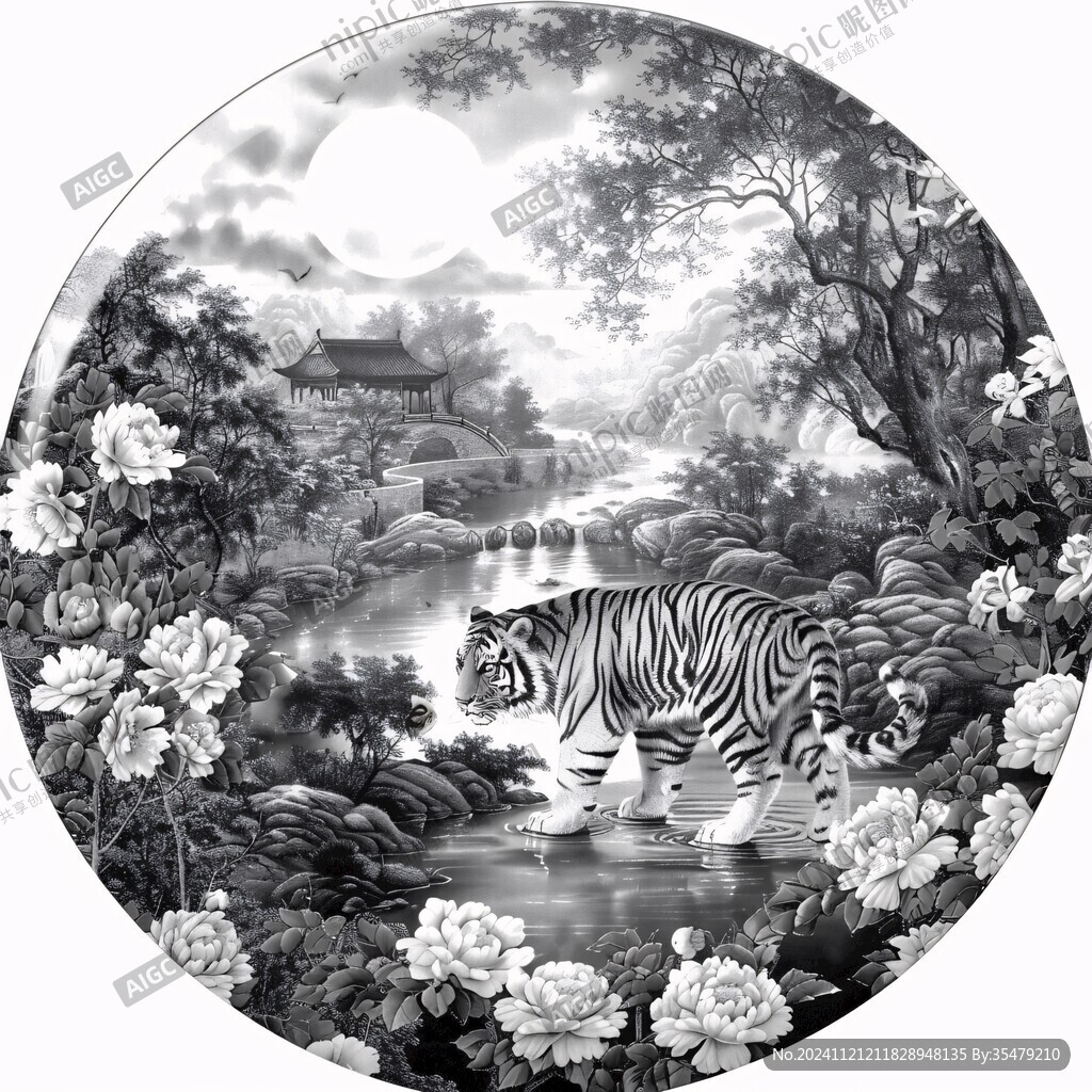 花好月圓白虎素材