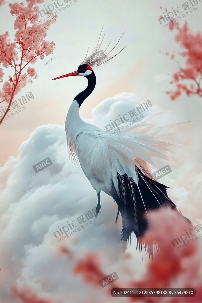 仙鶴云海插畫