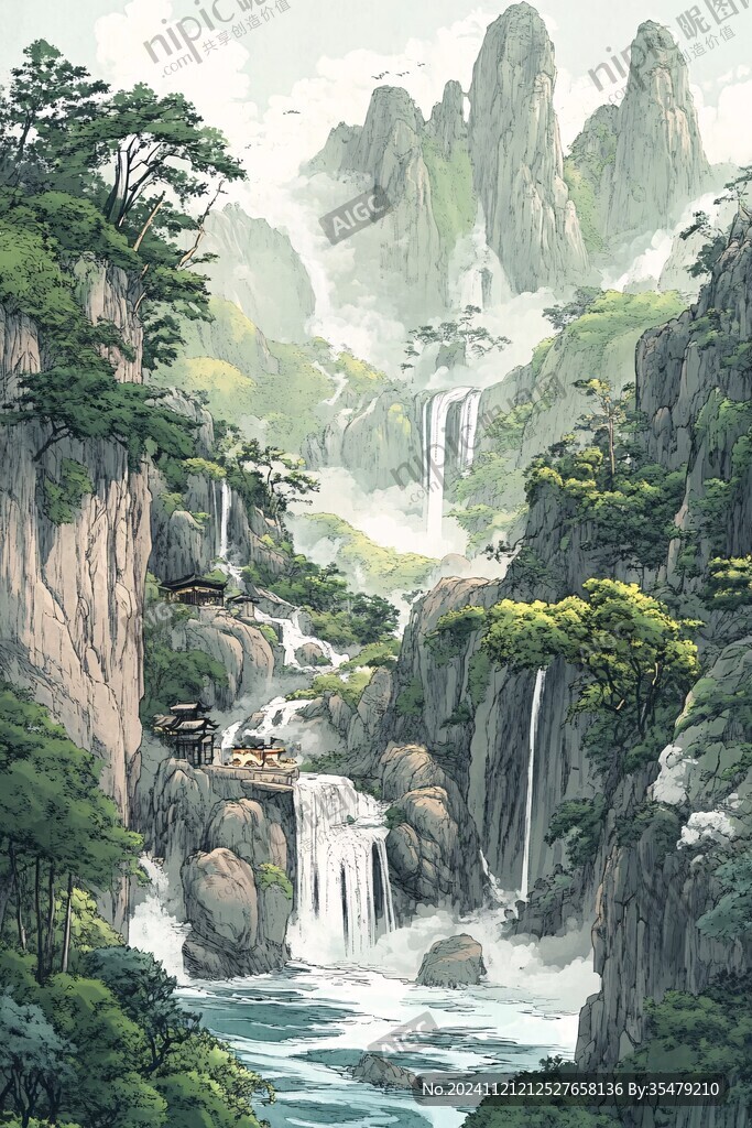 插畫山水風景