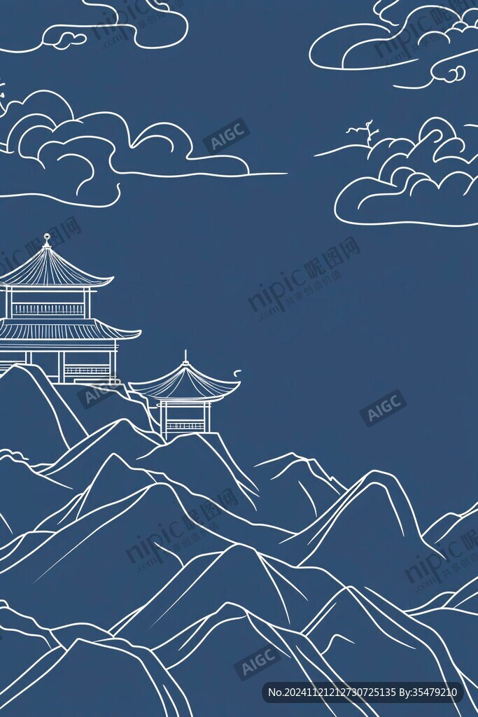線描山水畫背景